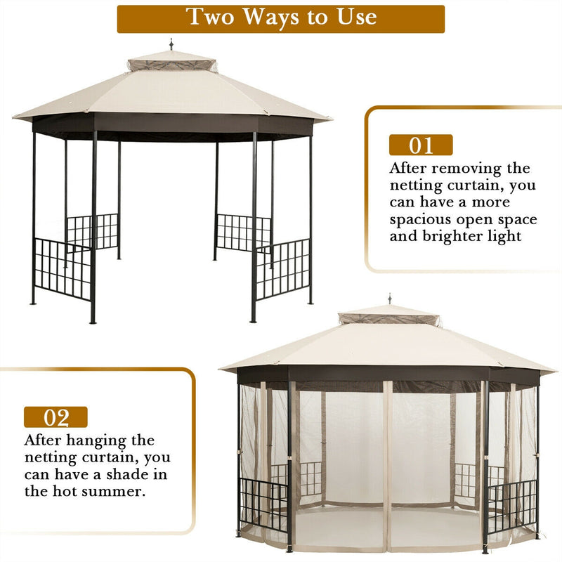 10’x 12’ Octagonal Patio Gazebo with Mosquito Net