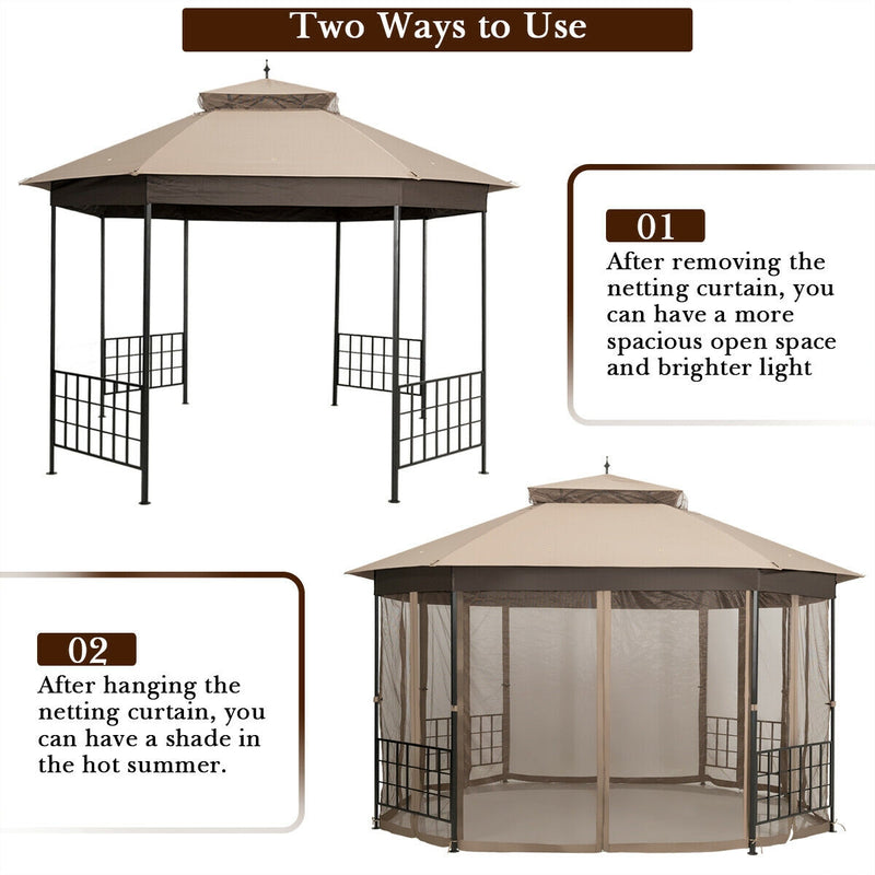 10’x 12’ Octagonal Patio Gazebo with Mosquito Net