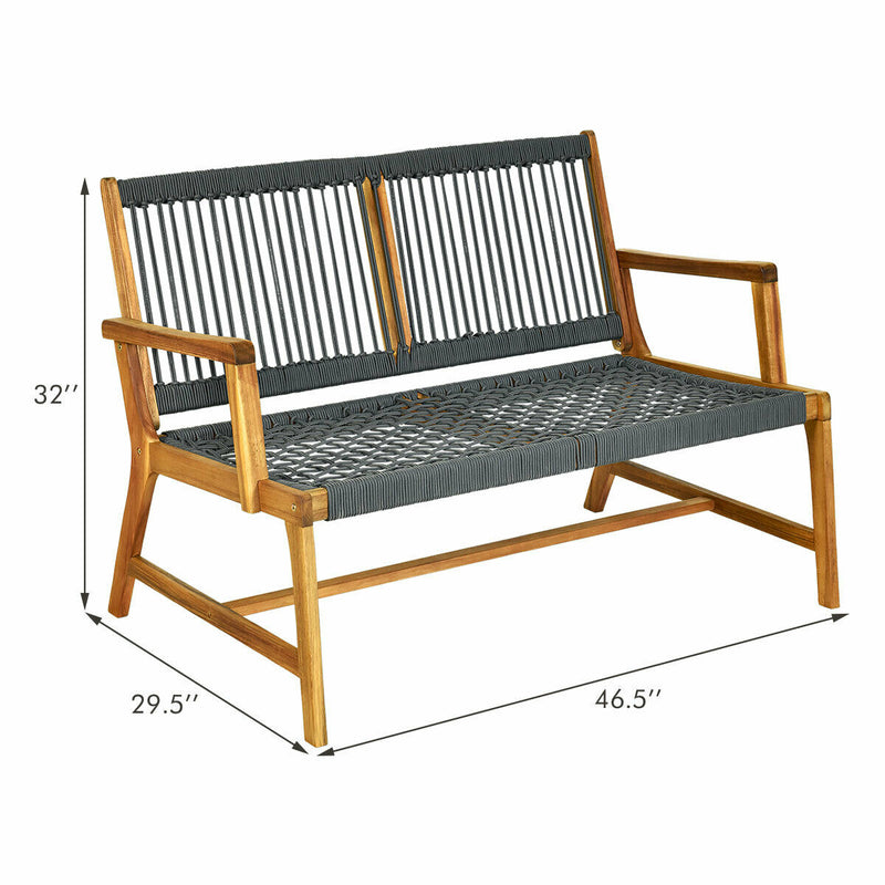 2-Person Wood Bench with Breathable Woven Seat & Back