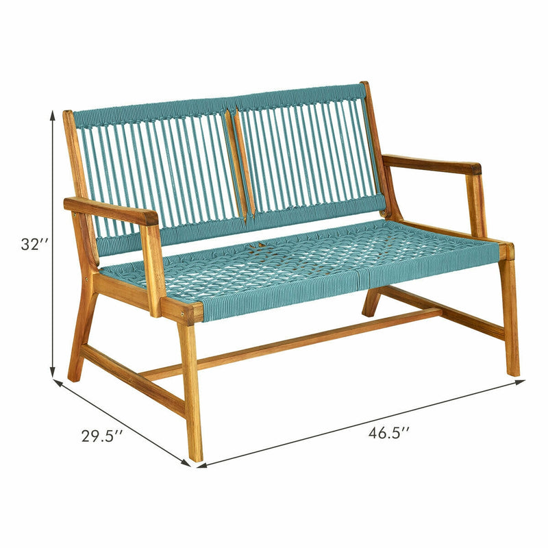 2-Person Wood Bench with Breathable Woven Seat & Back