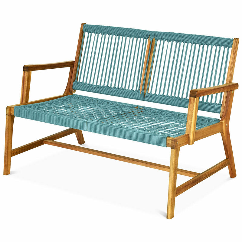 2-Person Wood Bench with Breathable Woven Seat & Back