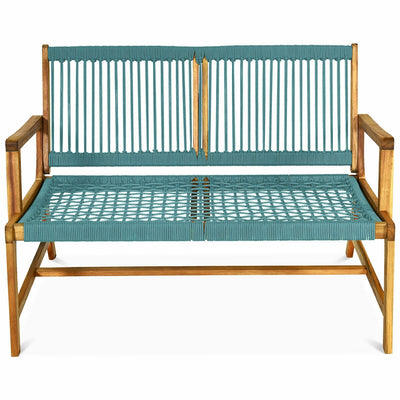 2-Person Wood Bench with Breathable Woven Seat & Back