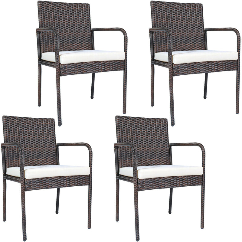 4 PCS Outdoor Patio Rattan Dining Chairs Cushioned Sofa