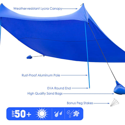 10' x 9' Family Beach Canopy with 4 Poles and Sandbag Anchors