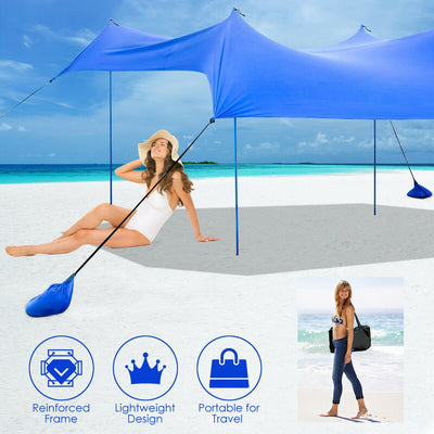 10' x 9' Family Beach Canopy with 4 Poles and Sandbag Anchors