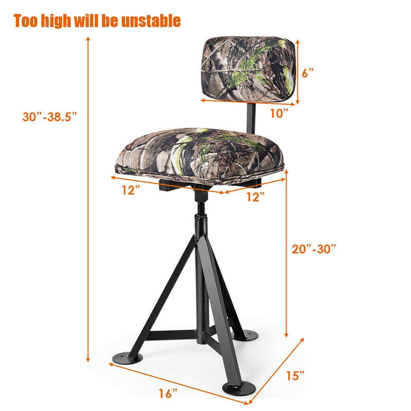 Swivel Hunting Chair Tripod Blind Stool with Detachable Backrest