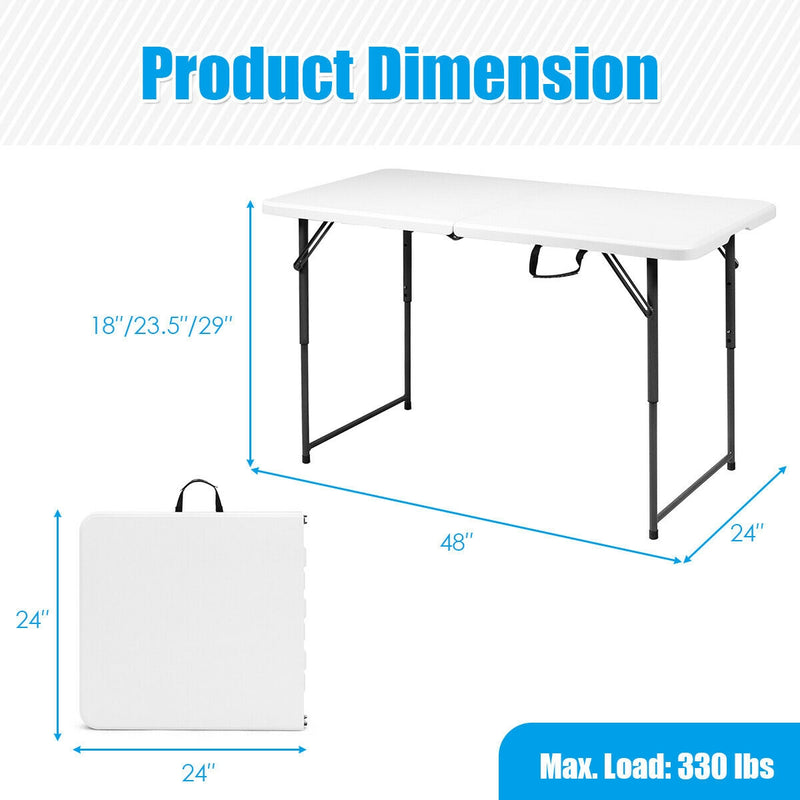 4 ft Portable Folding 3-Position Height Adjustable Table with Handle