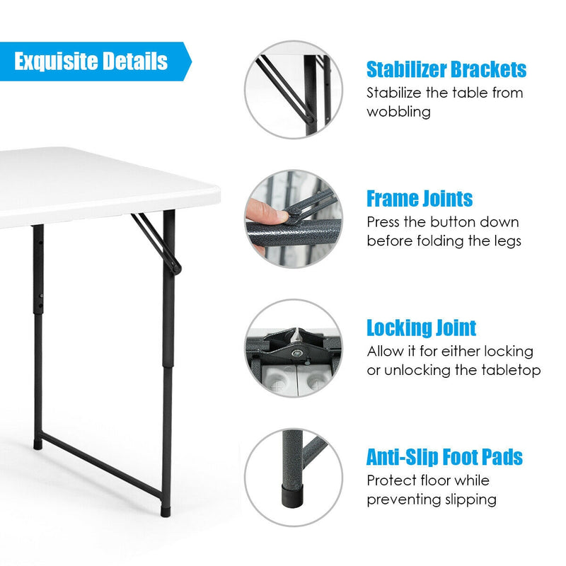 4 ft Portable Folding 3-Position Height Adjustable Table with Handle