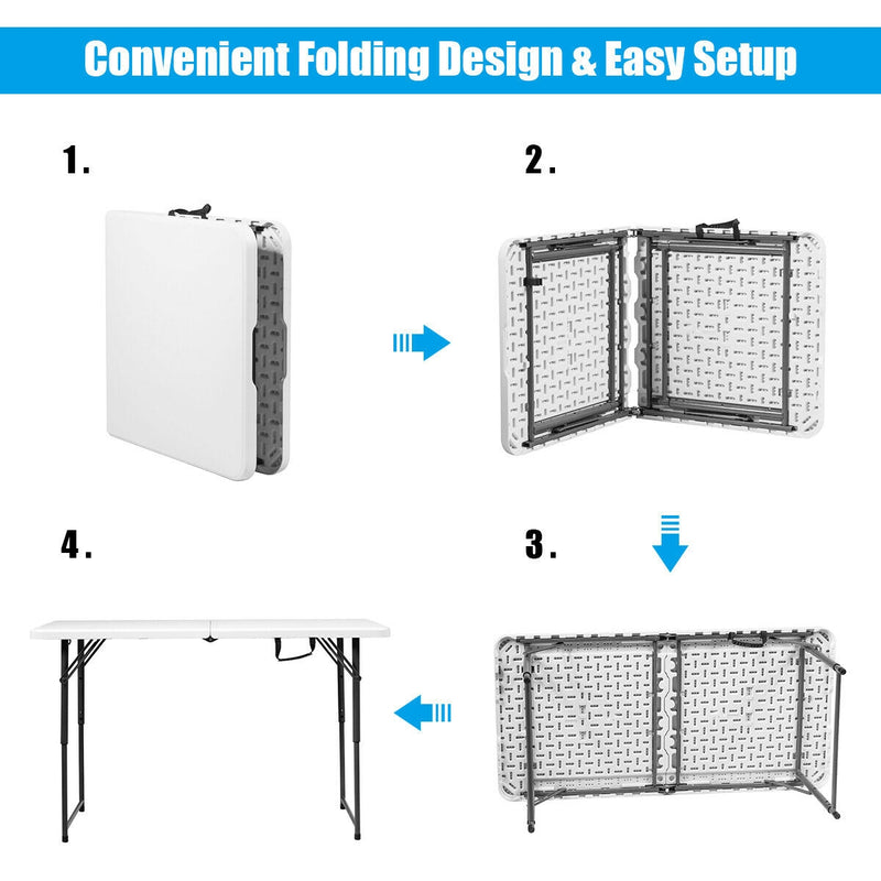 4 ft Portable Folding 3-Position Height Adjustable Table with Handle