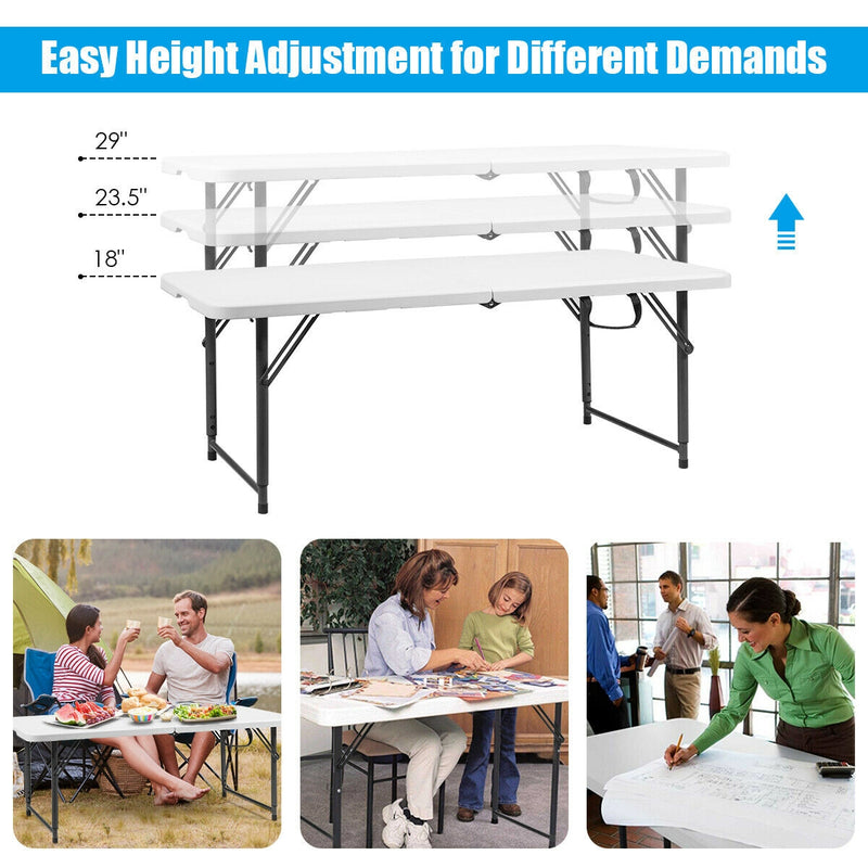 4 ft Portable Folding 3-Position Height Adjustable Table with Handle