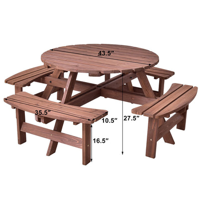 Patio 8 Seat Wood Picnic Dining Seat Bench Set