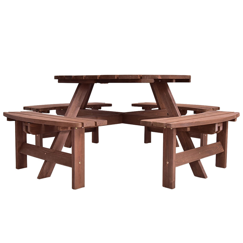 Patio 8 Seat Wood Picnic Dining Seat Bench Set