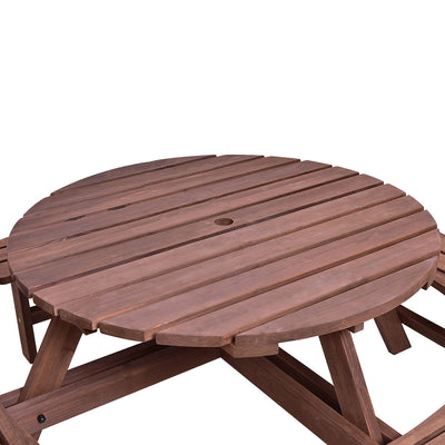 Patio 8 Seat Wood Picnic Dining Seat Bench Set