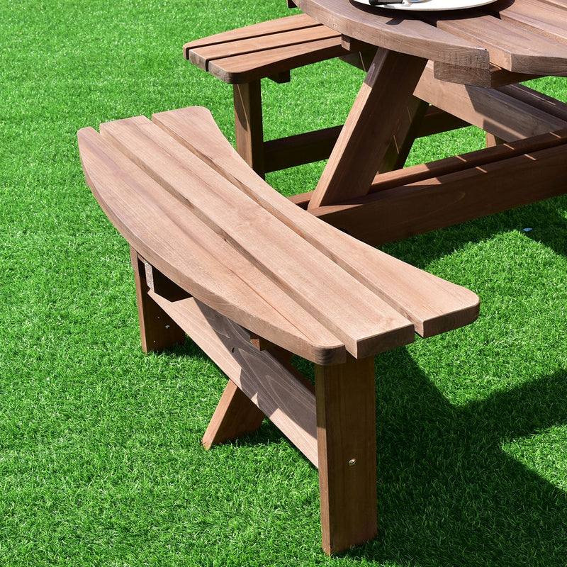 Patio 8 Seat Wood Picnic Dining Seat Bench Set