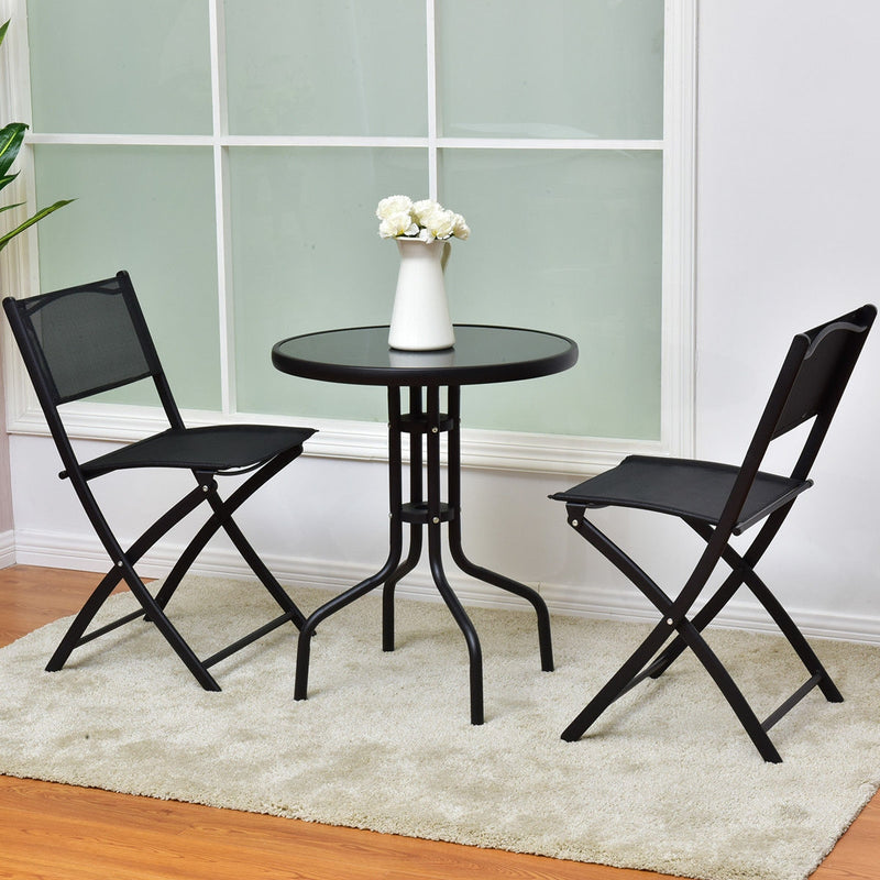 3 Pcs Outdoor Folding Bistro Table Chairs Set