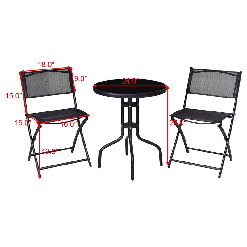 3 Pcs Outdoor Folding Bistro Table Chairs Set