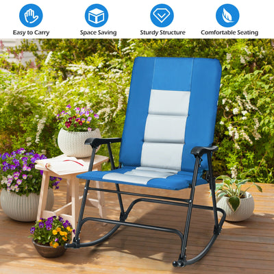 Foldable Rocking Padded Camping Chair with Backrest and Armrest