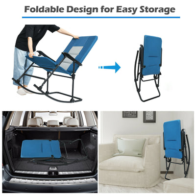 Foldable Rocking Padded Camping Chair with Backrest and Armrest