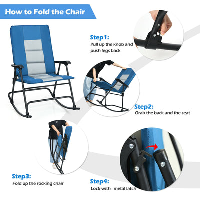 Foldable Rocking Padded Camping Chair with Backrest and Armrest