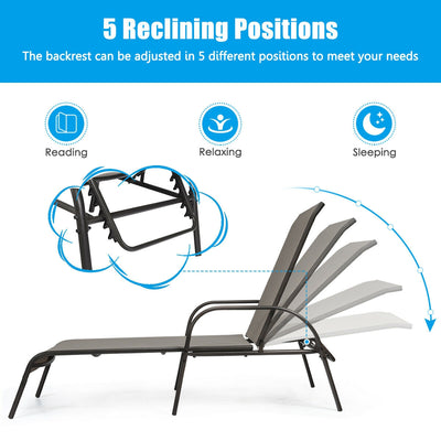 Adjustable Patio Chaise Folding Lounge Chair with Backrest