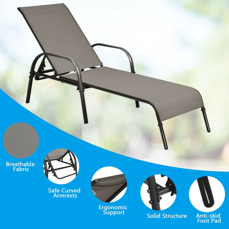 Adjustable Patio Chaise Folding Lounge Chair with Backrest