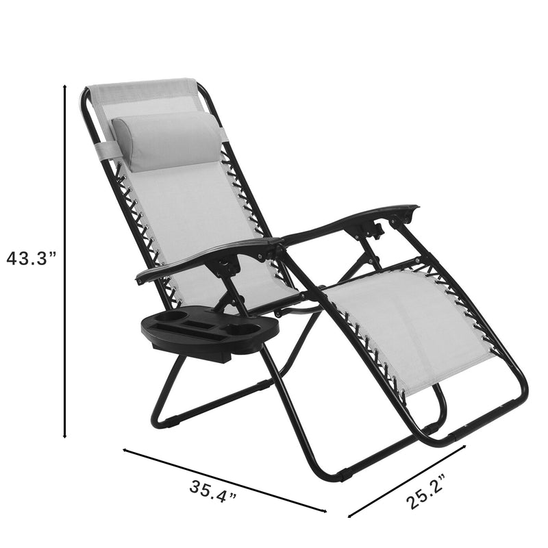 Set of 2 Folding Adjustable Lounge Chair with Removable Pillow and Cup Holder Tray