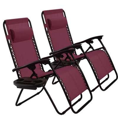 2 Pieces Folding Lounge Chair with Zero Gravity