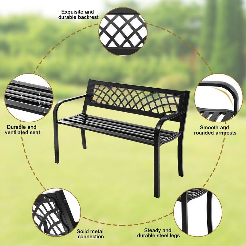 Patio Park Garden Steel Frame Bench Perfect for Outdoors