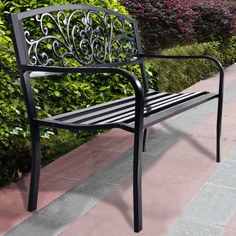 50 Inch Patio Park Steel Frame Cast Iron Backrest Bench Porch Chair