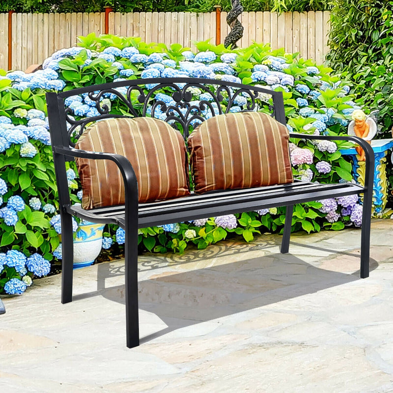 Outdoor Durable Steel Frame Bench for Park Garden Patio