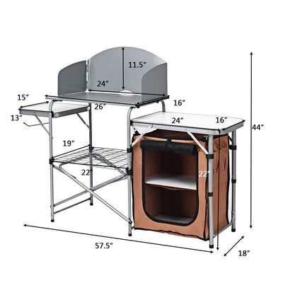 Folding BBQ Grilling Table with Windscreen & Zippered Bag & Carrying Bag