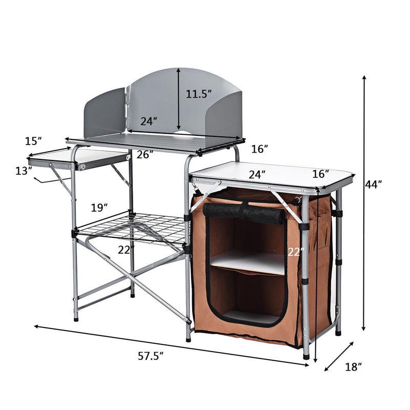 Folding BBQ Grilling Table with Windscreen & Zippered Bag & Carrying Bag