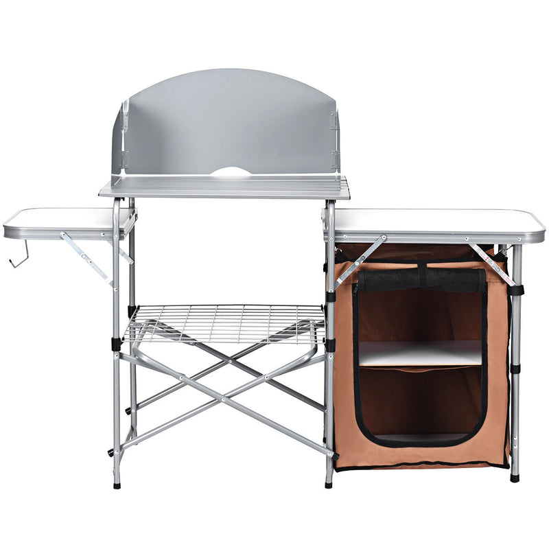 Folding BBQ Grilling Table with Windscreen & Zippered Bag & Carrying Bag