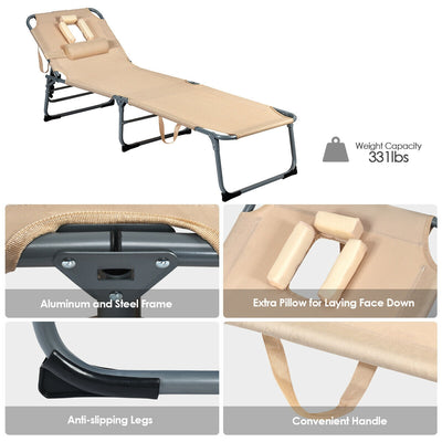 Folding Chaise Lounge Chair with Face Hole for Beach