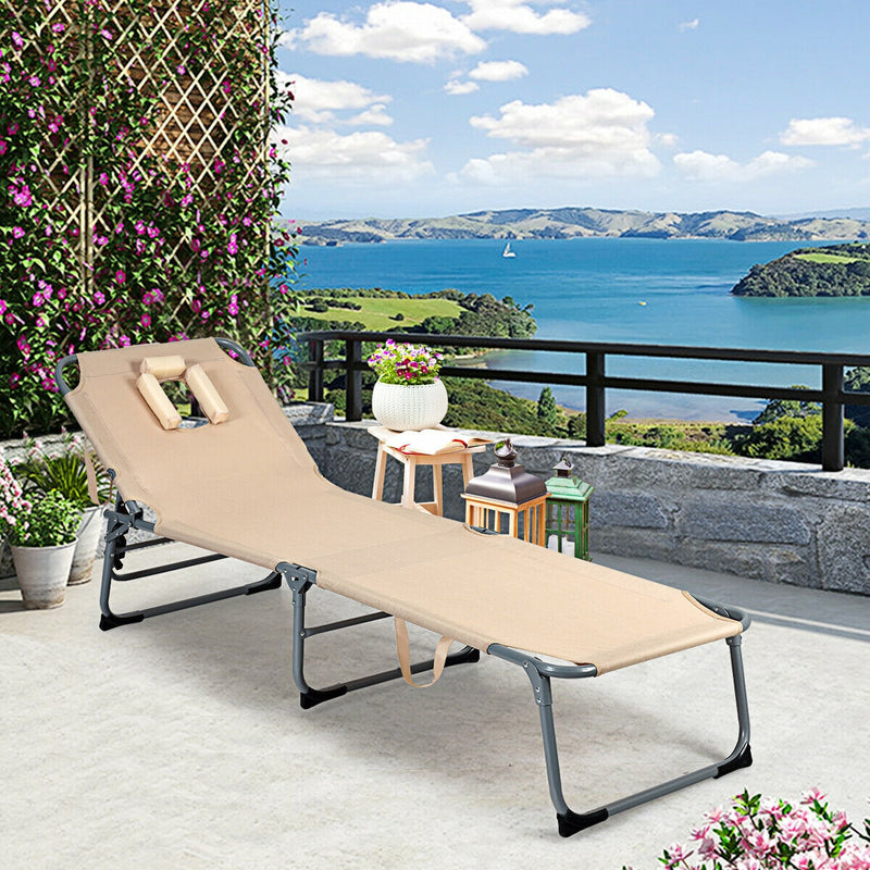 Folding Chaise Lounge Chair with Face Hole for Beach