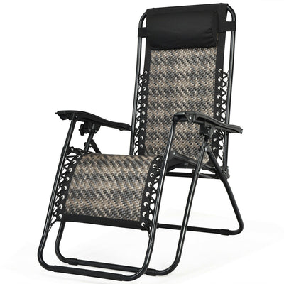 2Pcs Folding Patio Rattan Zero Gravity Lounge Chair