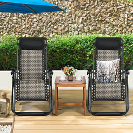 2Pcs Folding Patio Rattan Zero Gravity Lounge Chair