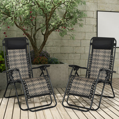 2Pcs Folding Patio Rattan Zero Gravity Lounge Chair