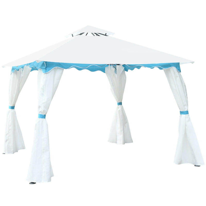 2-Tier Patio Gazebo Canopy Tent with Closable with Side Walls