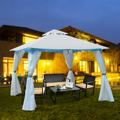 2-Tier Patio Gazebo Canopy Tent with Closable with Side Walls