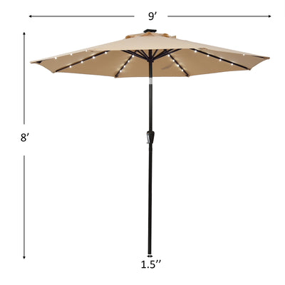 9 Ft and 32 LED Lighted Solar Patio Market Umbrella Shelter with Tilt and Crank