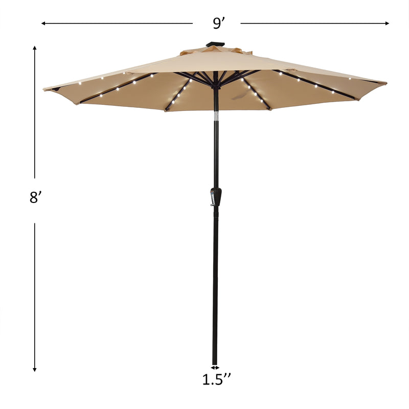 9 Ft and 32 LED Lighted Solar Patio Market Umbrella Shelter with Tilt and Crank