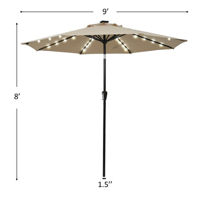 9 Ft and 32 LED Lighted Solar Patio Market Umbrella Shelter with Tilt and Crank