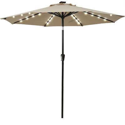 9 Ft and 32 LED Lighted Solar Patio Market Umbrella Shelter with Tilt and Crank