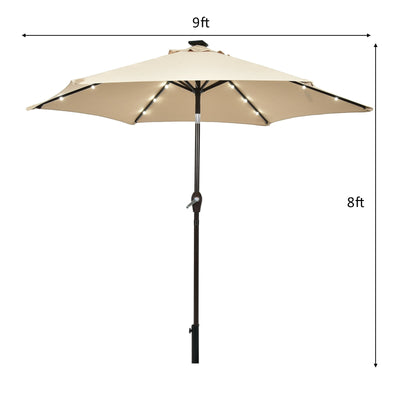 9' Solar LED Lighted Patio Market Umbrella Tilt Adjustment Crank Lift