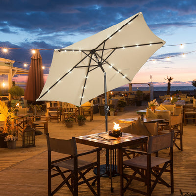 9' Solar LED Lighted Patio Market Umbrella Tilt Adjustment Crank Lift