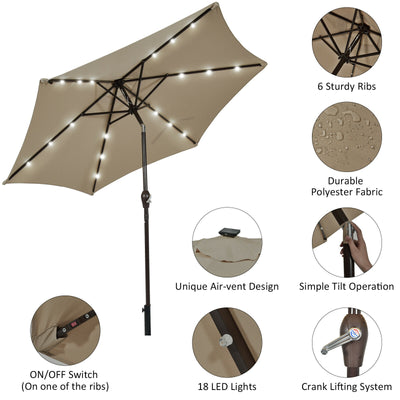 9 Feet Solar LED Lighted Patio Market Umbrella Tilt Adjustment Crank Lift