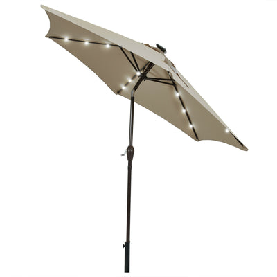 9 Feet Solar LED Lighted Patio Market Umbrella Tilt Adjustment Crank Lift