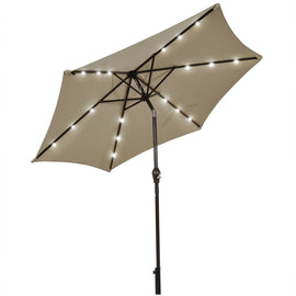 9 Feet Solar LED Lighted Patio Market Umbrella Tilt Adjustment Crank Lift