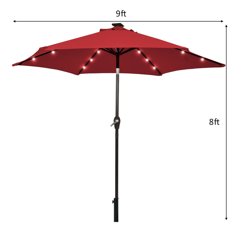 9 Feet Solar LED Lighted Patio Market Umbrella Tilt Adjustment Crank Lift